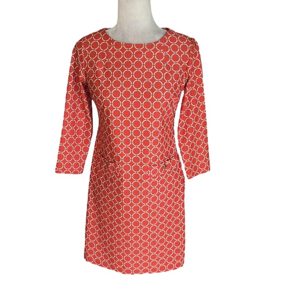 LN Jude Connally Sabine Geo Gircle Paprika Gold Button 3/4 Sleeve Mini Dress. XS - Picture 4 of 15